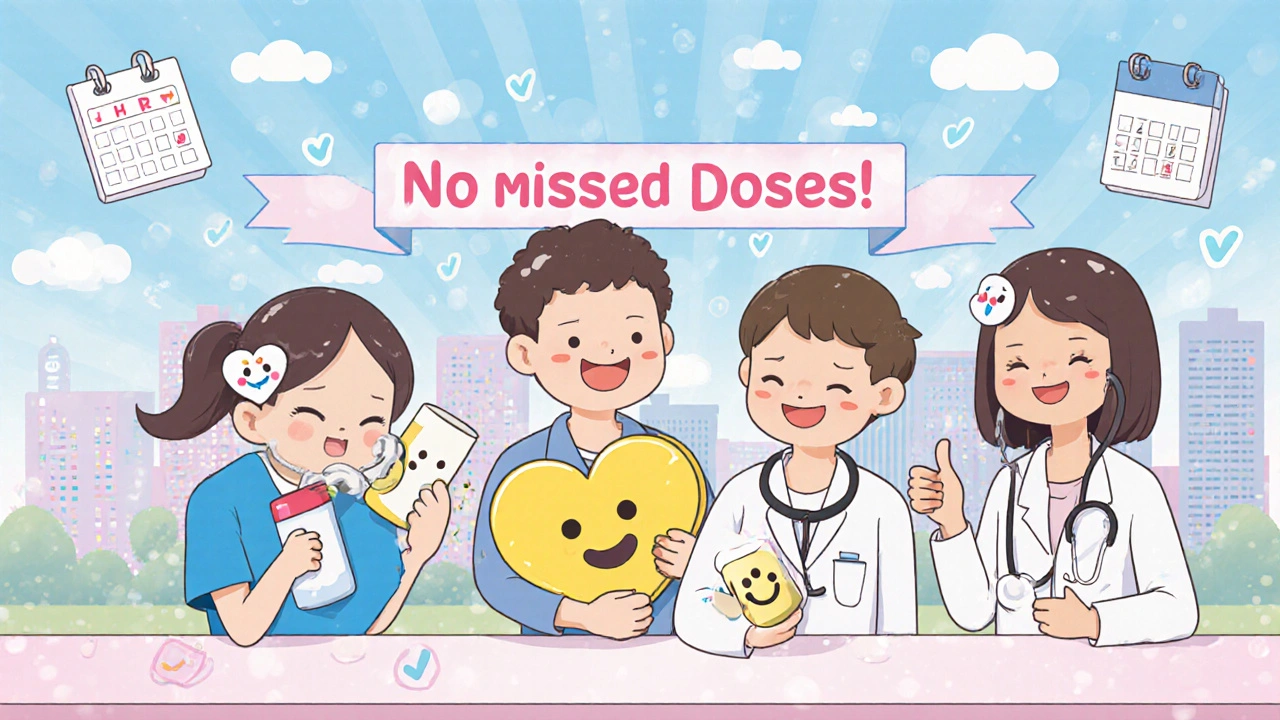 Diverse patients happily receive colorful generic pills at a pharmacy, with happy pill faces and a dollar-heart icon in kawaii anime style.