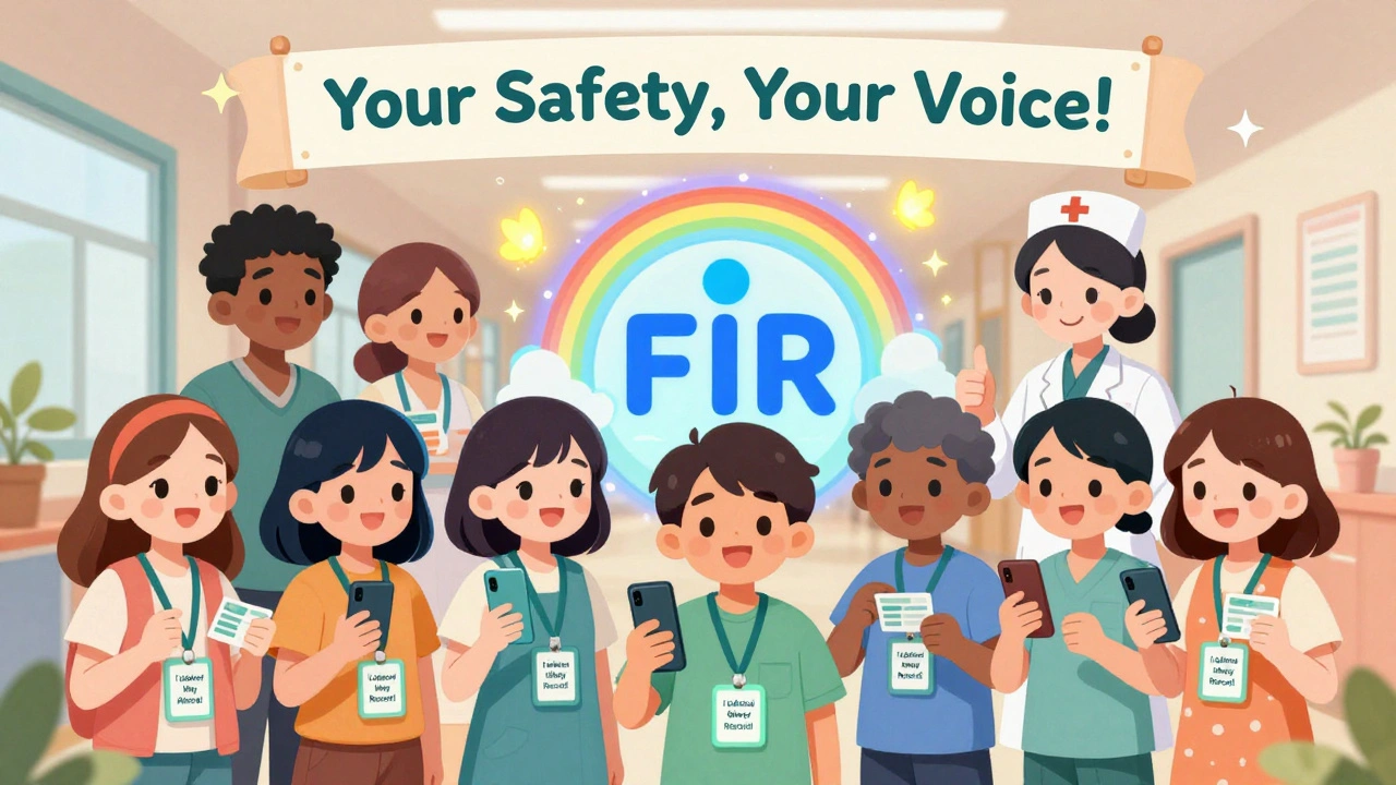 Diverse patients holding allergy cards as data flows between hospitals in kawaii style