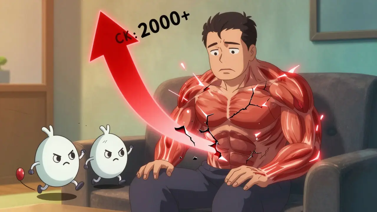 A man with rising CK levels and angry antibodies attacking a hidden enzyme.