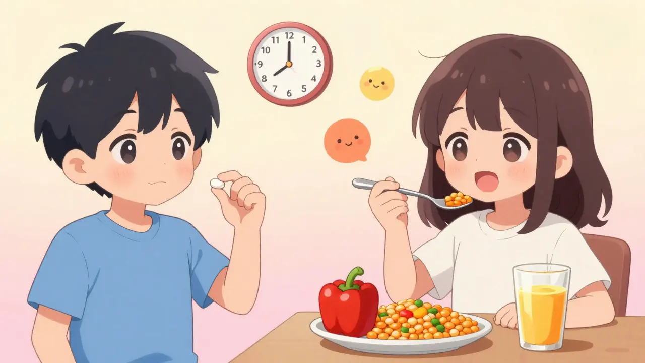 Person taking thyroid meds then eating iron-rich meal with vitamin C