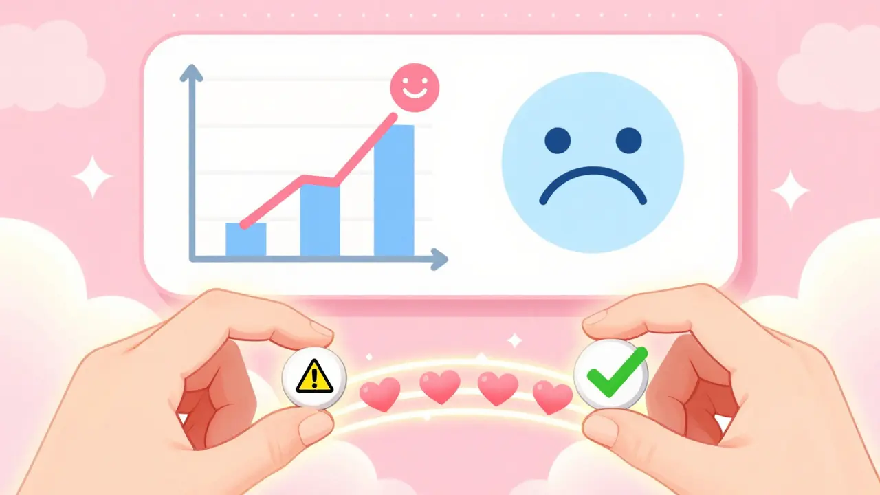Two hands comparing opioid and non-opioid pain relief, connected by a heart bridge, with visual icons showing better outcomes on the non-opioid side.