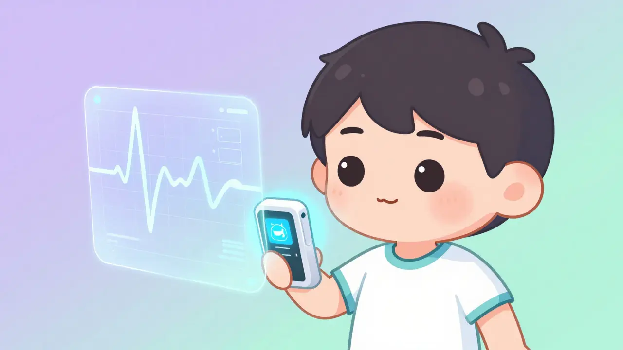 Kawaii anime athlete using a futuristic medical monitoring device with holographic displays.